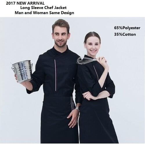 2017New!Restaurant Kitchen Man Woman Long Sleeve Chef Jacket Bakery Work Wear Bouble Button Food Service Uniform Four Color,X03