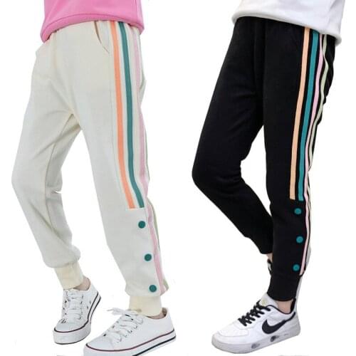 Girls Sweatpants 2021 Spring Fashion Striped Design Kids Sport Casual Trousers For Teen Girl 6 8 10 12 14 Years Children Clothes