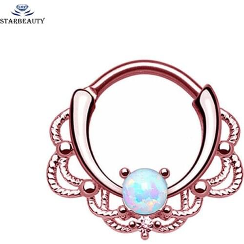 Fire Opal Nose Ring Hoop Rose Gold Silver Color Nose Earring Piercing Nose Septum Titanium Shaft Bar Piercing