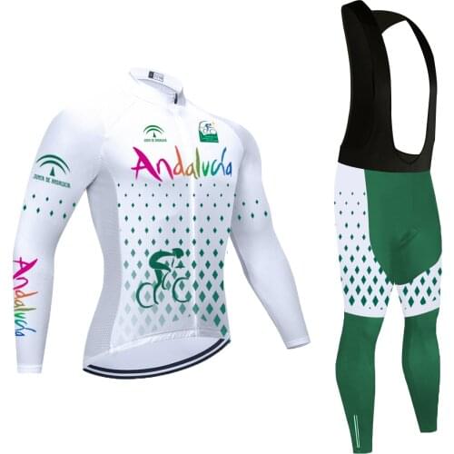 Autumn Spring Uniforme Ciclismo Hombre Andalucia Long Sleeve Cycling Jersey 20D Pad Bike Bib Pant Set Roupa Ciclismo Masculino