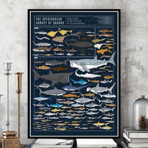 Home Decoration Painting SHARKS Animal Chart Wall Art Modular Modern Nordic Style Poster Poster Kraft paper