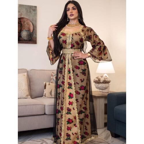 Ethnic Embroidered Abaya Dress Women Eid Mubarak Middle East Dubai Turkey Moroccan Kaftan Party Robes India islamic clothing