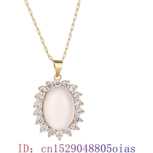 White Jade Water drop Pendant Chalcedony 925 Silver Charm Necklace Gemstone Women Jewelry Amulet Crystal Zircon Natural Fashion