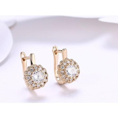 Luxury White Zircon Buckle Stud Earrings For Women Jewelry Female Champagne Gold Stud Earrings Wholesale Silver Color Earrings