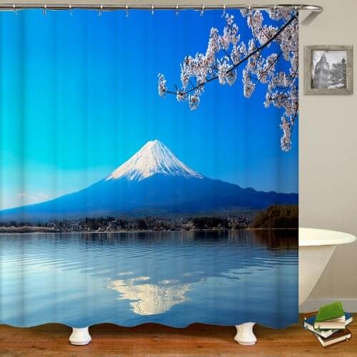 Bathroom Shower Curtains Mount Fuji Scenery Bath Curtains Waterproof 3d Printing With Hooks 180*180 Washable Polyester Cloth