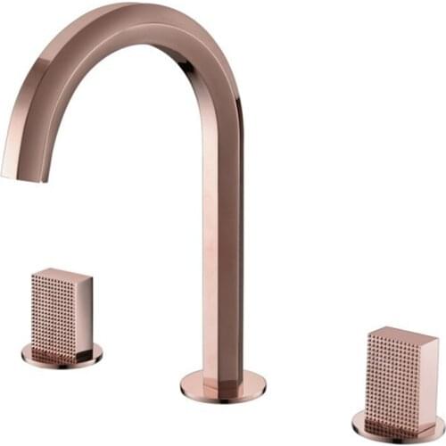 Bathroom Basin Faucet Solid Brass Sink Mixer Tap Hot & Cold Lavatory Crane 2 Handle 3 Hole Widespread Type Black/Rose /Gold