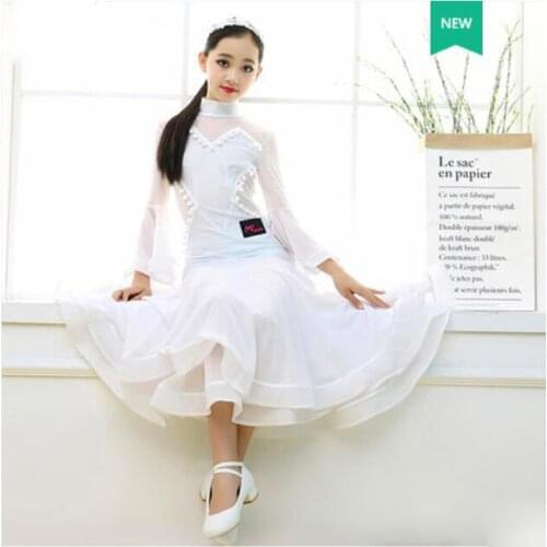 Girls Standard Ballroom Dance Dresses 2021 New Arrival White Color Waltz Dancing Skirt Children Ballroom Competition Dance Dress
