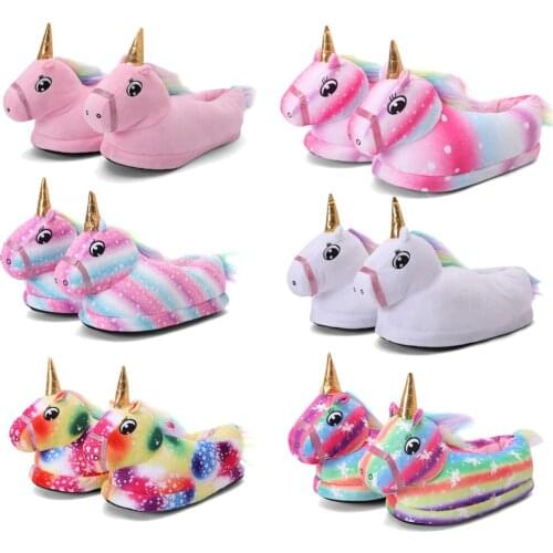 Winter Soft Baby Girl Slippers Cute Animal Cartoon Kigurumi Boy Shoes Housewear Shoes Kids Unicorn Shoes for 4-12Years Kids