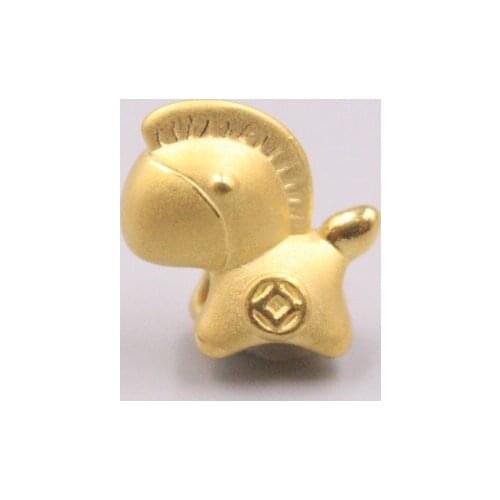 Fine Pure 999 24K Yellow Gold Bead 3D Coin Pony Horse DIY Pendant Men Women Lucky Gift 1-1.2g