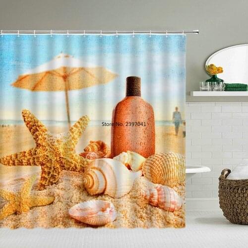 Ocean Starfish Waterproof Bathroom Shower Curtains Sea Beach Bath Curtains 3d Printing With Hooks 180*180cm Washable Cloth