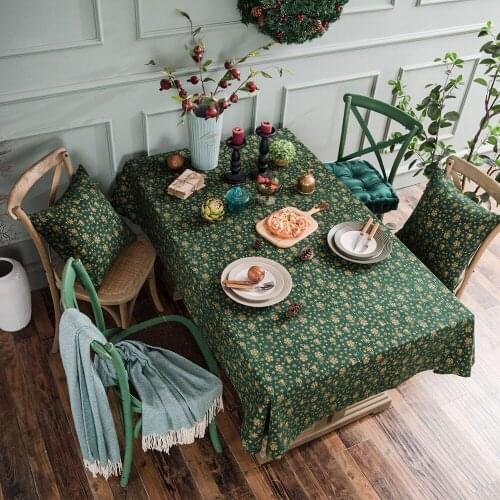 Green Rectangular Christmas Tablecloth Cotton Linen Printed Table Cover For Dining Party Mantel Mesa Rectangular