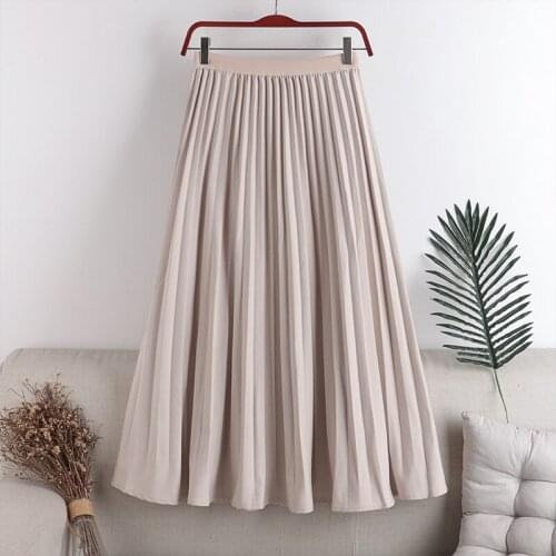 Elastic waist simple all-match solid color pleated skirt Women High Waist Skirts Autumn Winter 2020 New Elegant Female Bottom