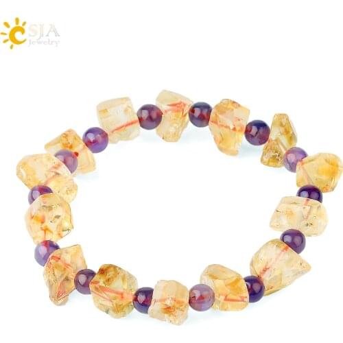 CSJA Natural Stone Purple Yellow Crystal Bracelets Reiki Irregular Beads Summer Jewelry Strand Charm Bracelet for Female G810