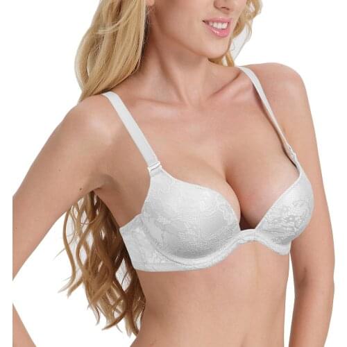 New White Bras For Women Sexy Padded Lace Bralette Embroidery Plunge Brassiere Push Up Bra 65 70 75 80 85 90 95 100 A B C D DD E