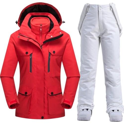 Women Ski Suit Breathable Warm Winter Waterproof Sports 3 in 1 Jacket Ski Pants Womens Ski Hoodie Set Skiing Snowboard Suits
