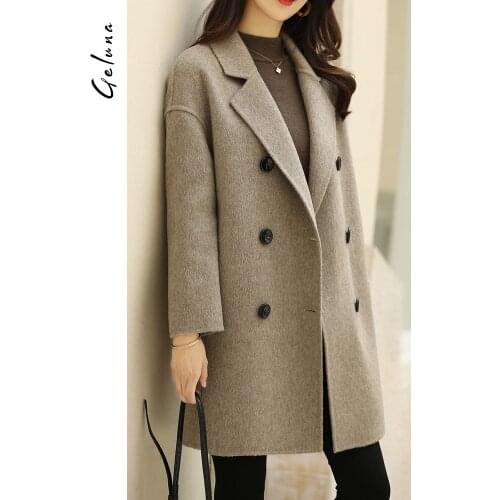 2021 new tweed coat womens middle and long Korean double-sided tweed coat womens oatmeal zero cashmere coat autumn