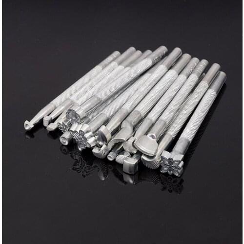 20 pcs/set Stainless Steel Leather Carving Stamps Hammer Beveler Kit DIY Leathercraft Embossed Leather Hand Tools