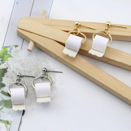2021 Creative 3D Roll Paper Dangle Earring Geometric Drop Earrings Funny Toilet Paper Studs for Women Jewelry Accessories Gift