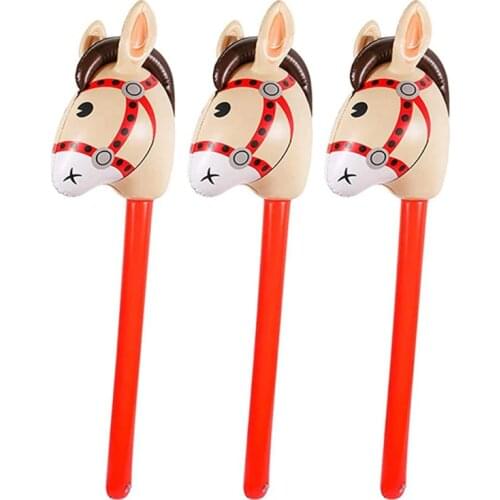 3 PCS Inflatable Horse Heads Cowgirl Stick PVC Balloon Outdoor Educational Toys for Children Babies Birthday Gifts