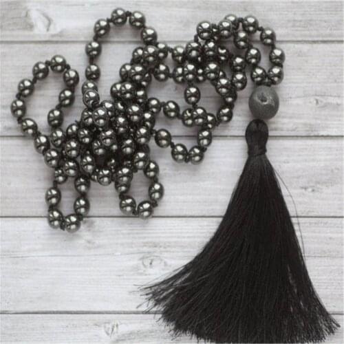 8mm Hematite Gemstone 108 Beads Tassel Mala Bracelet Spirituality Chakra Prayer Lucky Meditation Religious Retro Classic