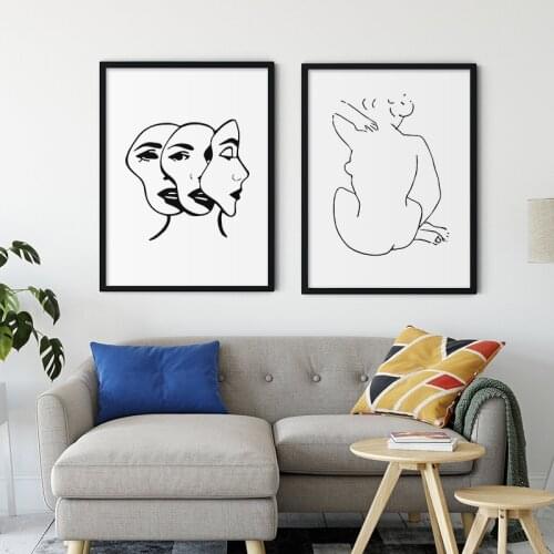 Abstract Lady Line Drawing Picture Home Decor Nordic Canvas Painting Wall Art Figure Body Posters and Print for Living Room