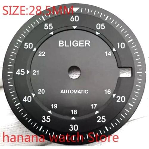 BLIGER 28.5mm premium watch accessories new black digital dial mens watch for Eta 2824/2836 Miyota 8215/8205/821a