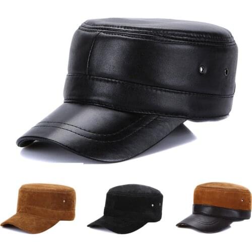 New Male Baseball Cap Genuine Leather Cap Elder Autumn and Winter Sheep Skin Leather Flat Cap Adjustable New Year Gift B-7145