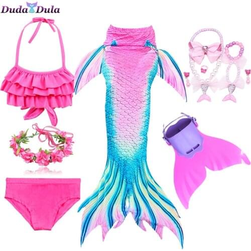 2021 Girls Swimmable Mermaid Tail Princess Dress Kids Holiday Mermaid Costume Cosplay Swimsuit Birthday Children Beach Clothes