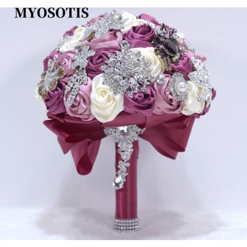 Violet Wedding Bouquet Bridal Bridesmaid Roses Flower Artificial Bouquet
