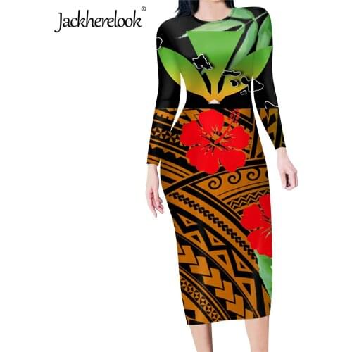 Jackherelook Vintage Women Slim Pencil Dress Kanaka Maoli Hibiscus Plumeria Leaves Print Office Ladys Bodycon Dresses Vestidos
