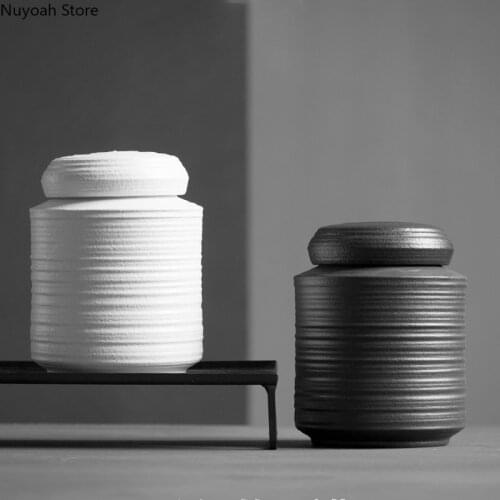 Creative Round Tea Caddy Stoneware Sealed Jar Household Storage Box Living Room Tea Table Storage Tank Home Decoration Retro