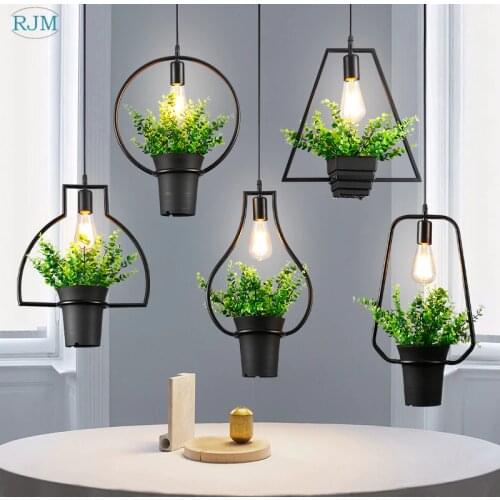 Nordic Creative Plant Pendant Lights Personality Iron Art Flower Pot Hang Lamp Clothing Store Cafe Restaurant Bar Lighting Decor