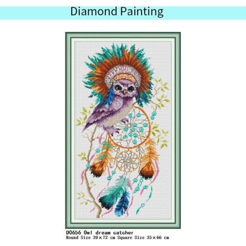 Round 5D DIY Diamond Painting Owl Dream Catcher Diamond Embroidery Tools Full Drill Square Cross Stitch Kits Home Decoration Set