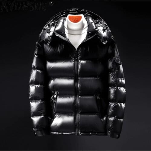 AYUNCUE Mens Down Jacket Men Winter Coat Mens Thick Clothes Short Shiny 90% Gray Goose Down Padded Jackets Veste Homme LXR824