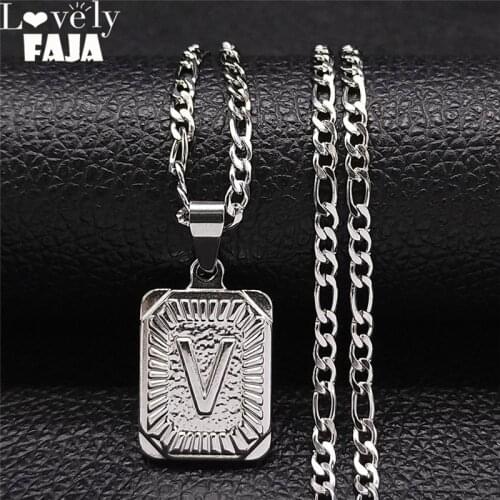2021 Stainless Steel Geometry V Letter Statement Necklace Women/Men Silver Color Chain Necklace Jewelry bijoux femme N7002VS03
