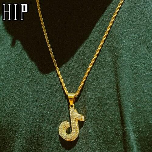 HIP Hop Bling Iced Out Music Note Rhinestone Bright Necklaces & Pendants Stainless Steel Gold Color For Men Jewelry Dropshipping