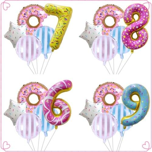 5pcs donut balloon 32 inch digital set for childrens birthday party decoration aluminum foil balloons candy star baby show