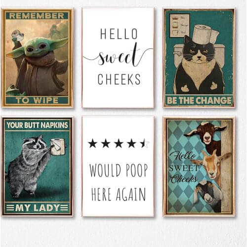 Funny Bathroom Toilet Wall Art Posters and Prints , Horse Goat Animals Vintage Canvas Painting Pictures WC Bathroom Wall Decor