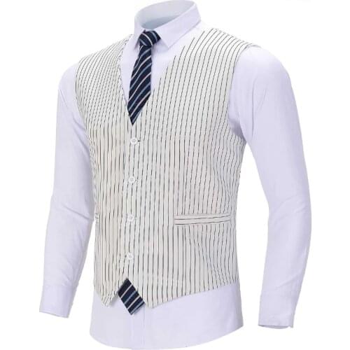 2020 New Mens Pinstripe Vest White Suit Vest Formal Business Waistcoat Groomsmen Customizable For Wedding
