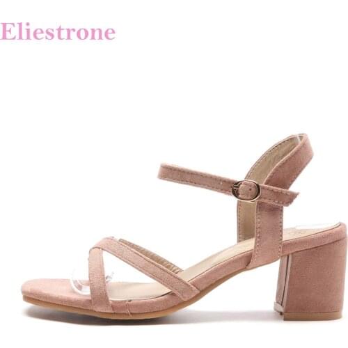 Brand New Summer Beige Pink Women Casual Nude Sandals Leisure Chunky Heels Lady Dress Shoes BK186 Plus Big Size 10 31 43 46