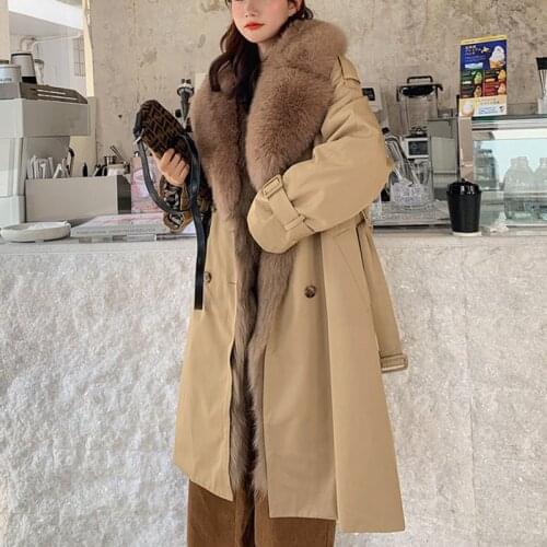 Parka Fur Real Winter Coat Women 2021 New Arrival Oversized Fox Collar Thick Warm Jacket Lady Natural Rex Rabbit Linner FN005
