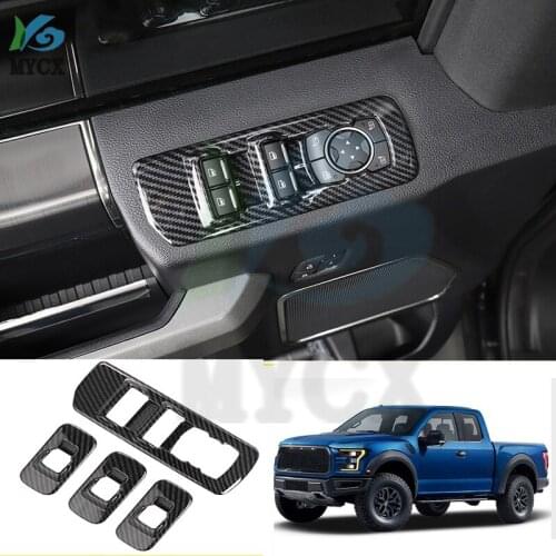 Fit for Ford Raptor F-150 2017 2018 2019 2020 Car Accessories ABS Carbon Door Armrest Window Lift Switch Cover Trim 4pcs Left