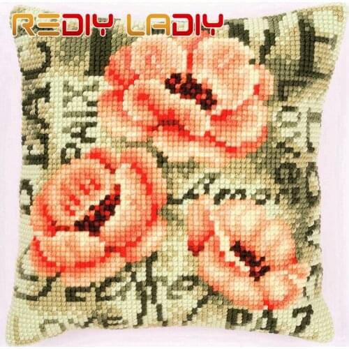 Cross Stitch Cushion Modern Daisies Make Your Own Pillow Chunky Cross Stitch Kits Pre-Printed Canvas Acrylic Yarn Pillow Case