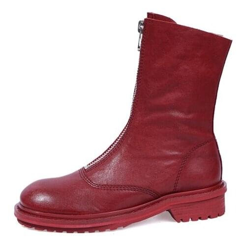 Cowhide Leather boots ront zip booty womens new cotton padded boots in autumn and winter 2018 winter boots women women boots