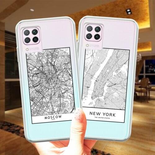 Travel Country Sketch MOSCOW New York City Map Silicone Phone Case Cover For Huawei Mate 20 10 P10 P20 P30 P40 Lite E Pro