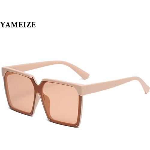 YAMEIZE Female Flat Top Sunglasses Men Women Brand Square Shades Sun Glasses Cool One Piece UV400 Beige Green Shades