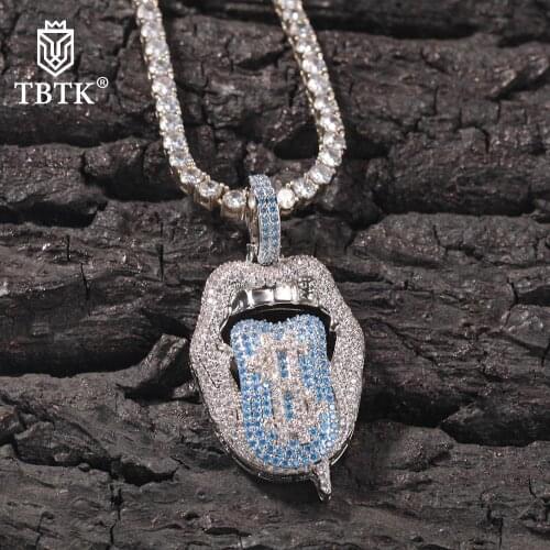 TBTK Hiphop Dollar Sign On Tongue Pendant Necklace Paved Out Multi Color Cubic Zirconia Fashion Rapper Jewelry