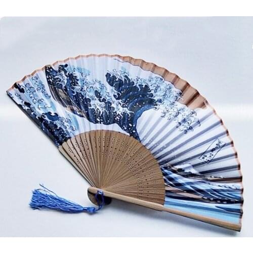 Summer Vintage Bamboo Waves Folding Hand Held Flower Fan Chinese Style Dance Wedding Party Gifts Wedding Home Wall Decoration