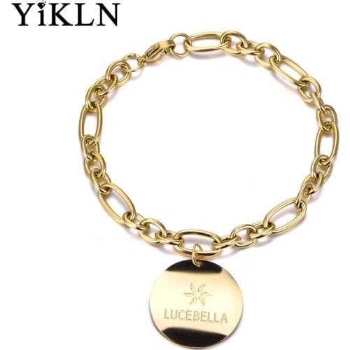 YiKLN Trendy Bohemia Style Tag Charm Bracelets Jewelry Titanium Stainless Steel Chain & Link Office Bracelet For Women YB19061