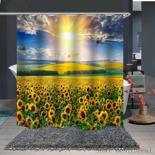 Sunflower 3D Printed Shower Curtain Garden Art Style Waterproof Mildew Proof Polyester Fabric Bathroom Partition Home Decoration